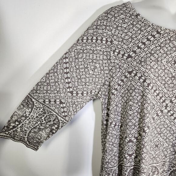 Lucky Brand Tunic Top Plus Size 1X Gray Paisley Border Cotton Modal 3/4 Sleeve - Picture 6 of 11